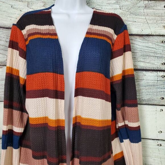 CJ Apparel Women’s Large Striped Open Front Cardigan Long Sleeve Lightweight - Picture 2 of 6